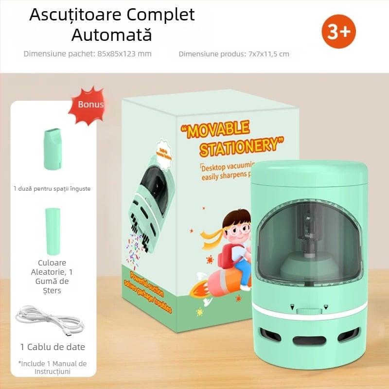 Ascuțitoare electrică automată pentru creioane, cu aspirator de birou încorporat