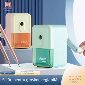 Ascuțitor de creioane în nuanțe pastel, manual, cu mecanism reglabil, pentru elevi
