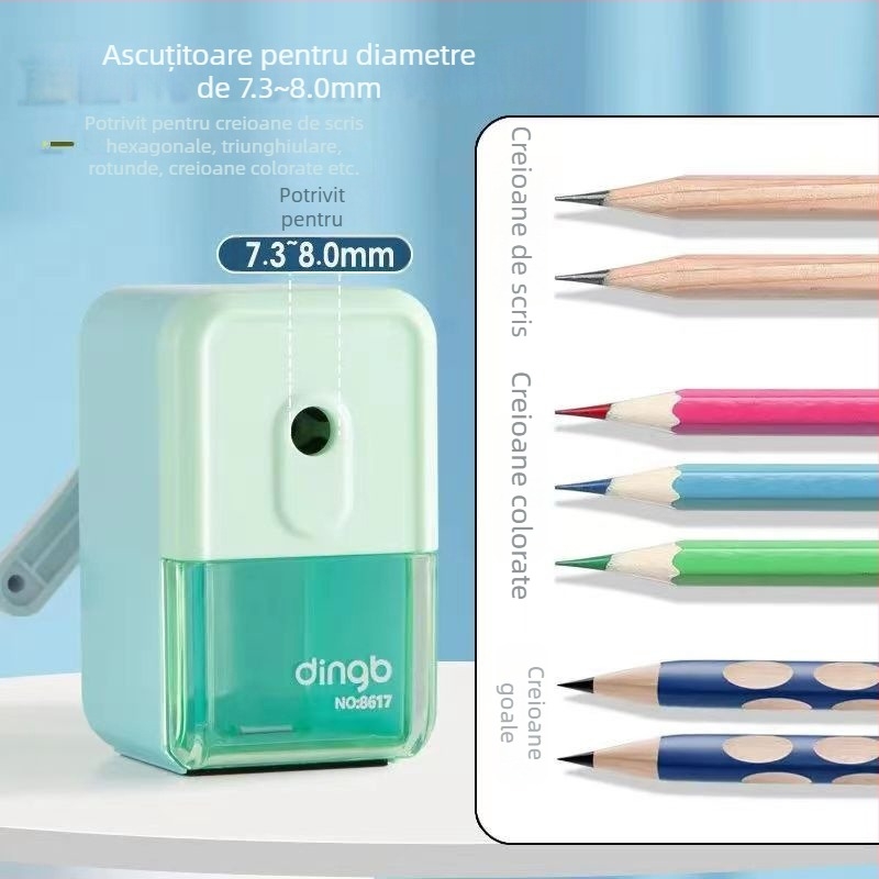 Ascuțitor de creioane în nuanțe pastel, manual, cu mecanism reglabil, pentru elevi