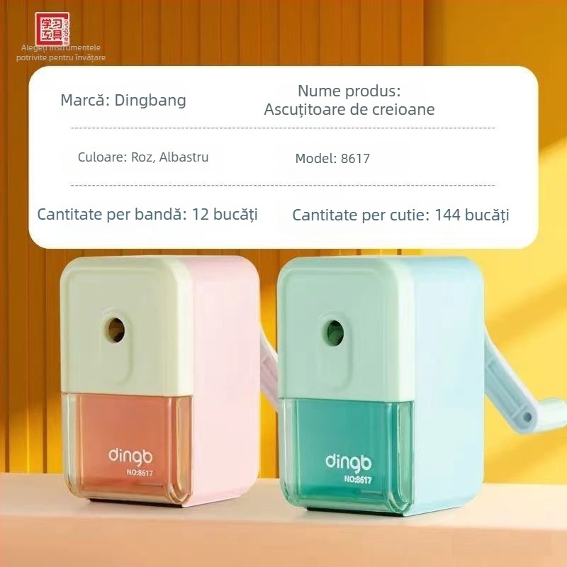 Ascuțitor de creioane în nuanțe pastel, manual, cu mecanism reglabil, pentru elevi