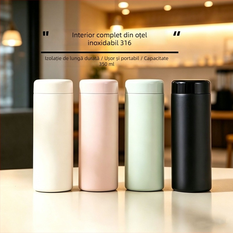 Căniță termoizolantă minimalistă de 350 ml, interior 316 oțel inoxidabil, exterior 304 oțel inoxidabil, cu infuzor de ceai, portabilă, gravură laser disponibilă