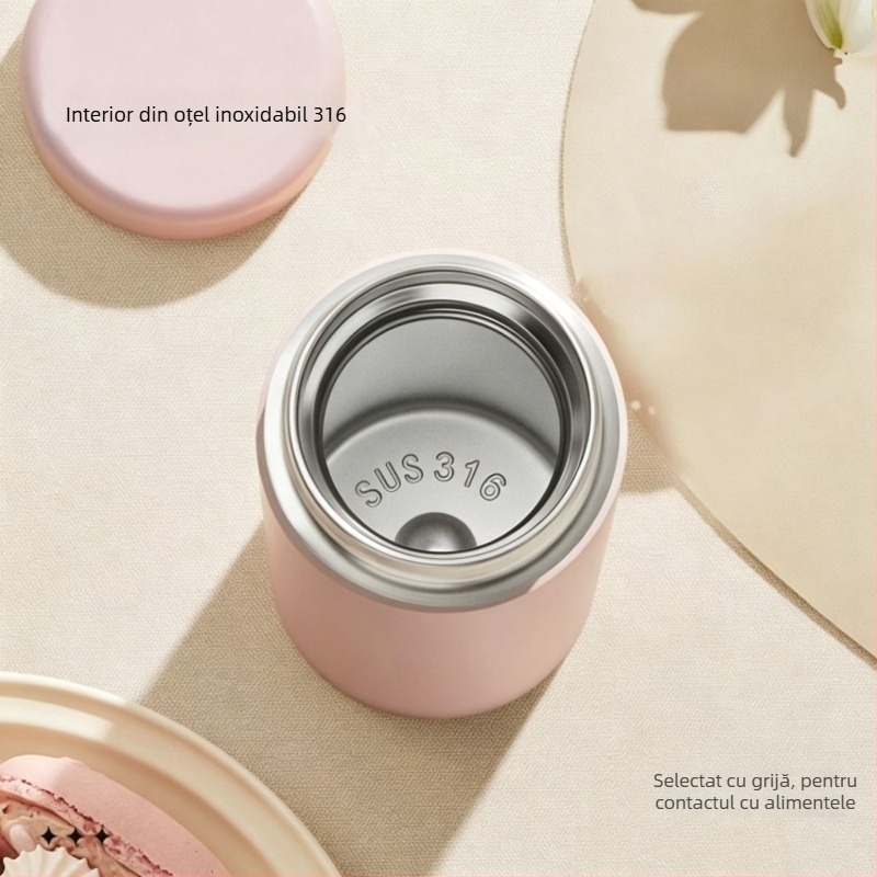 Căniță termoizolantă minimalistă de 350 ml, interior 316 oțel inoxidabil, exterior 304 oțel inoxidabil, cu infuzor de ceai, portabilă, gravură laser disponibilă