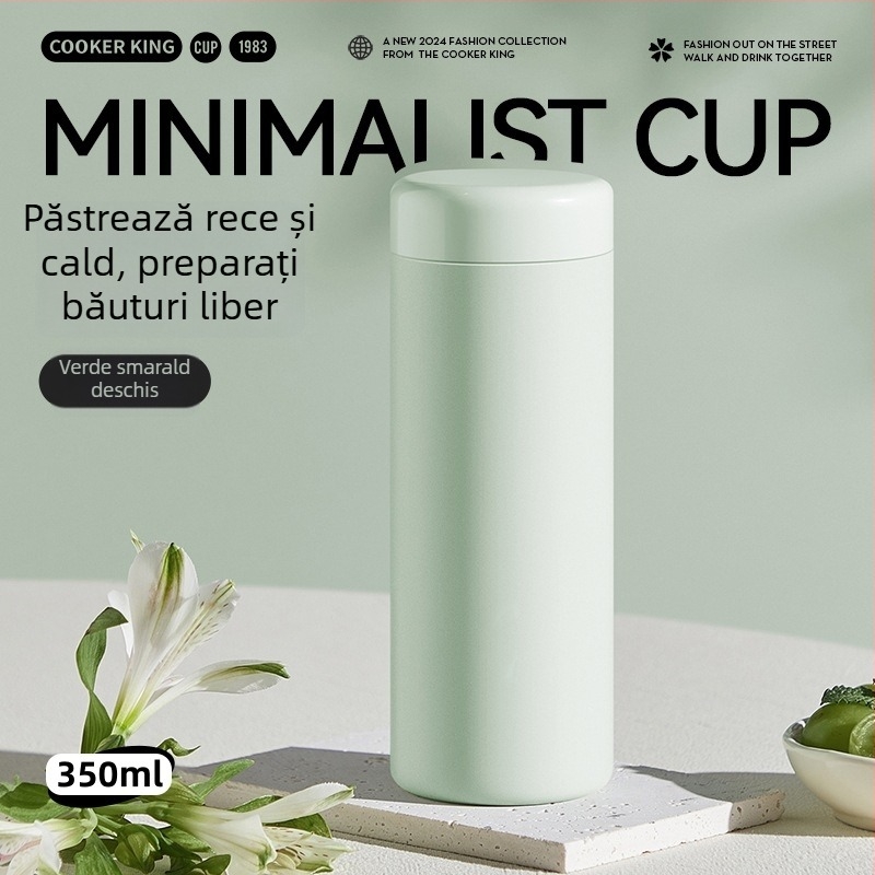 Căniță termoizolantă minimalistă de 350 ml, interior 316 oțel inoxidabil, exterior 304 oțel inoxidabil, cu infuzor de ceai, portabilă, gravură laser disponibilă
