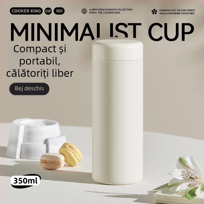 Căniță termoizolantă minimalistă de 350 ml, interior 316 oțel inoxidabil, exterior 304 oțel inoxidabil, cu infuzor de ceai, portabilă, gravură laser disponibilă