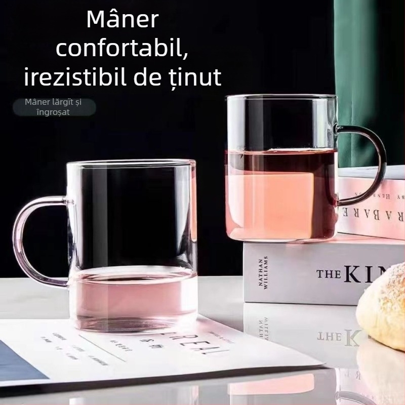Pahar din sticlă borosilicată cu mâner, capacitate mare, pentru ceai și bere, rezistent la temperaturi înalte, pentru uz casnic