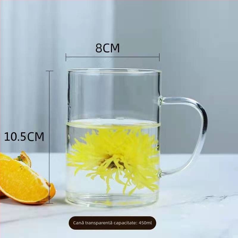 Pahar din sticlă borosilicată cu mâner, capacitate mare, pentru ceai și bere, rezistent la temperaturi înalte, pentru uz casnic