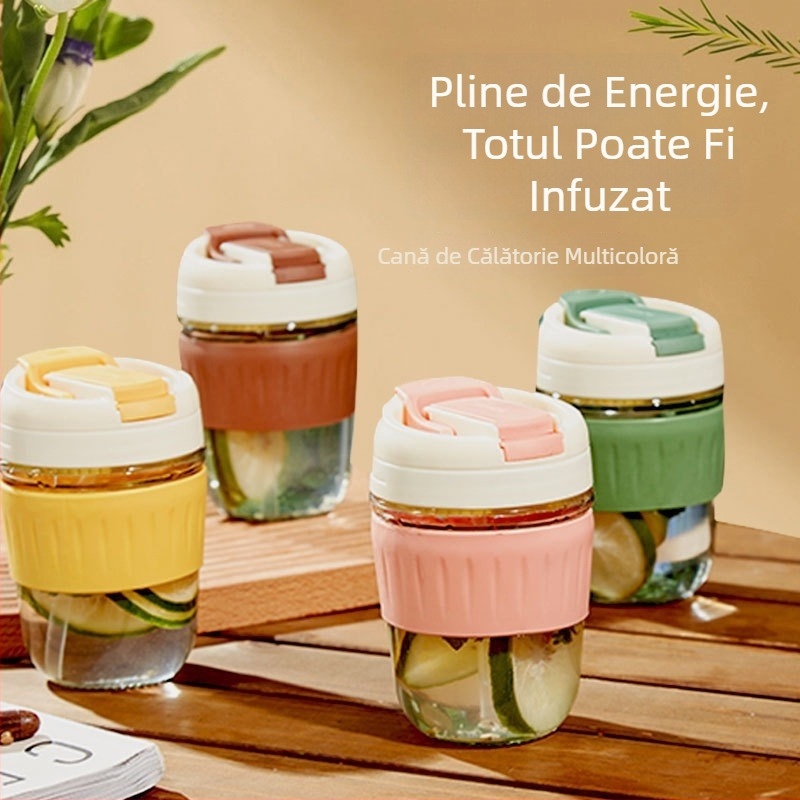 Pahar portabil din sticlă cu pai, design drăguț pentru lapte sau cafea