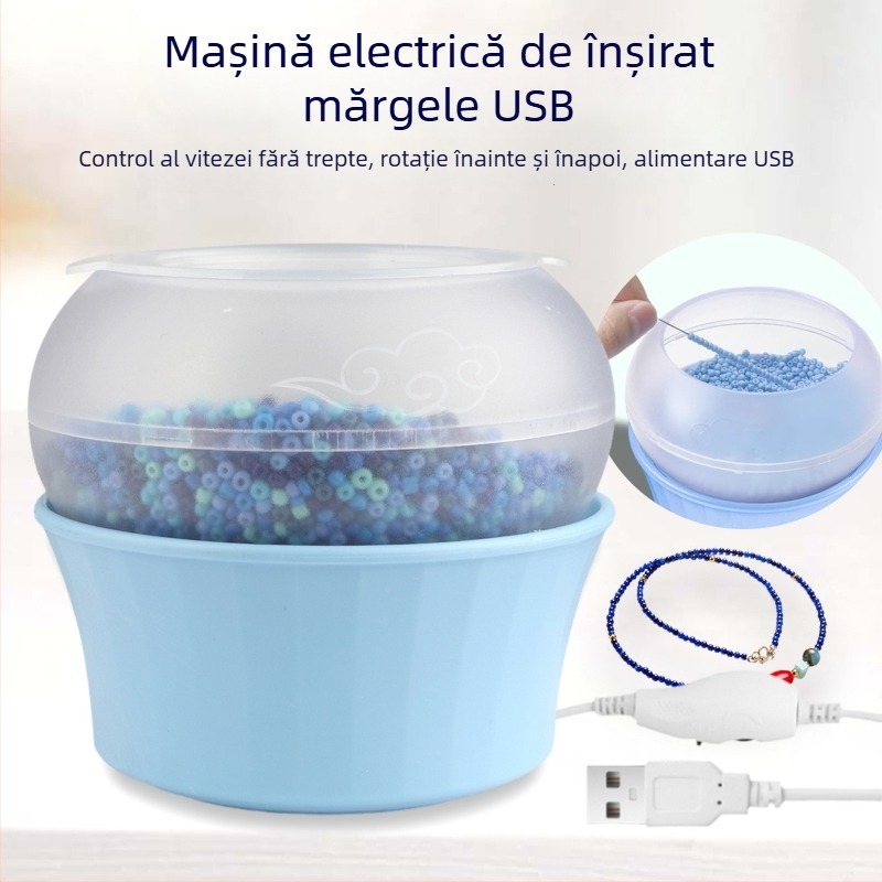 Mașină electrică USB pentru înșirarea mărgelelor cu alimentare automată — pentru mărgele de orez și mărgele din lut moale, set DIY pentru bijuterii