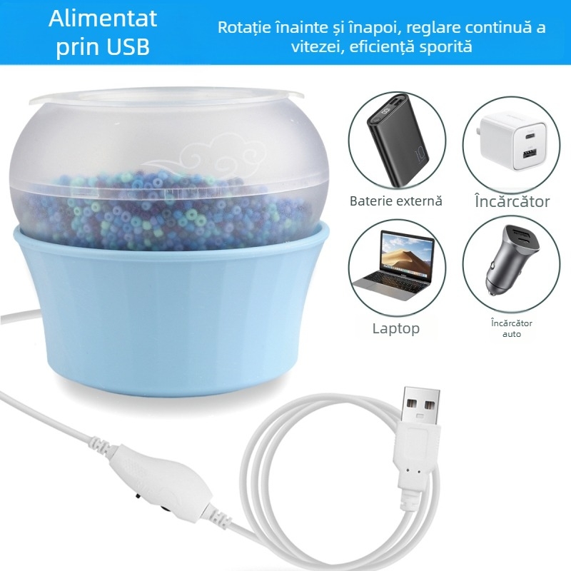 Mașină electrică USB pentru înșirarea mărgelelor cu alimentare automată — pentru mărgele de orez și mărgele din lut moale, set DIY pentru bijuterii