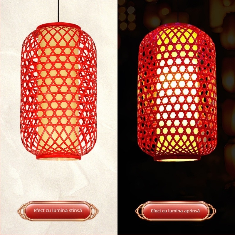 Fanar decorativ din bambus, împletit, rotund, pentru perete și tavan, potrivit pentru ceainării și restaurante.