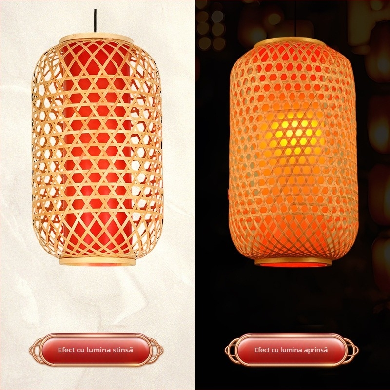 Fanar decorativ din bambus, împletit, rotund, pentru perete și tavan, potrivit pentru ceainării și restaurante.