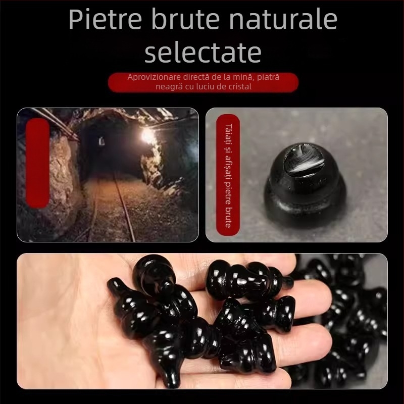 Pandantiv din obsidian natural în formă de dovleac, cu monede din cupru ale celor Cinci Împărați — protecție la ușă, ornament pentru mașină, nod chinezesc împletit
