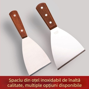 Set de spatule pentru grătar din oțel inox, mâner din lemn; spatulă tiramisu; spatulă/cuțit pentru tort; spatulă unghiulară pentru demouldare