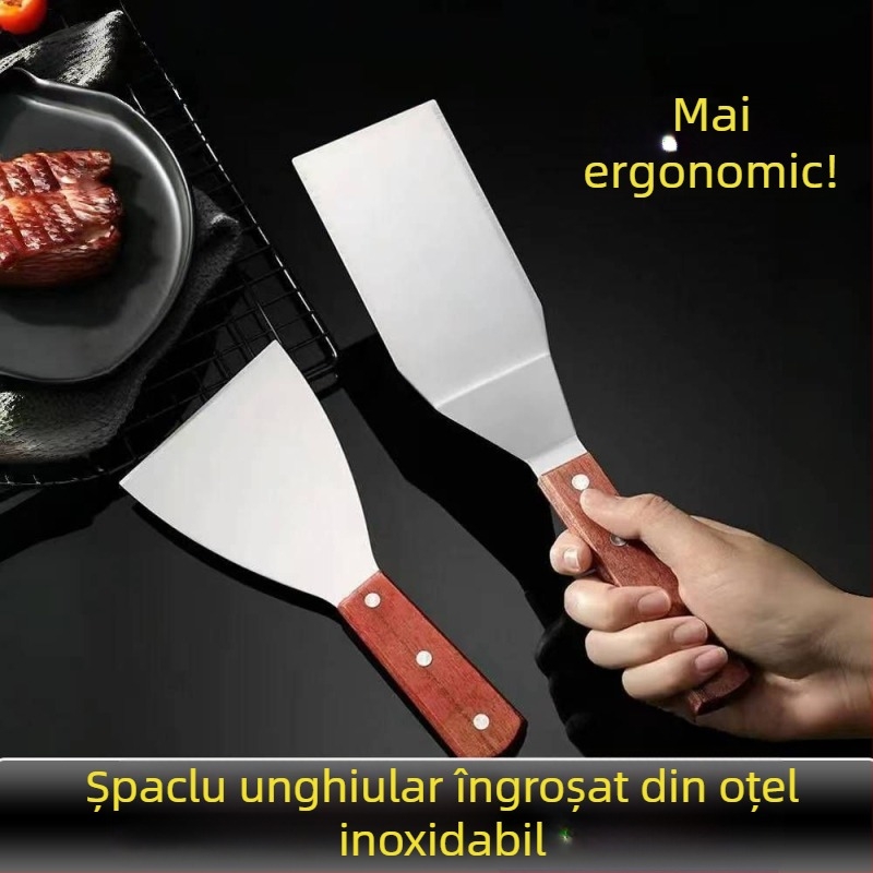 Set de spatule pentru grătar din oțel inox, mâner din lemn; spatulă tiramisu; spatulă/cuțit pentru tort; spatulă unghiulară pentru demouldare