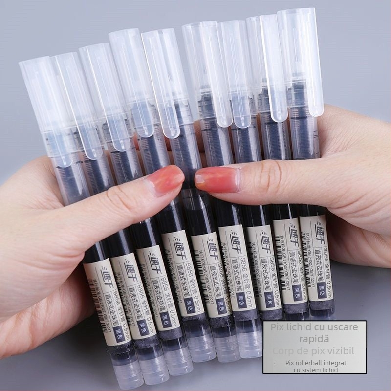 Pix cu bilă de înaltă capacitate, gel 0,5 mm, tub cu ac complet, negru și roșu, uscare rapidă pentru semnătură