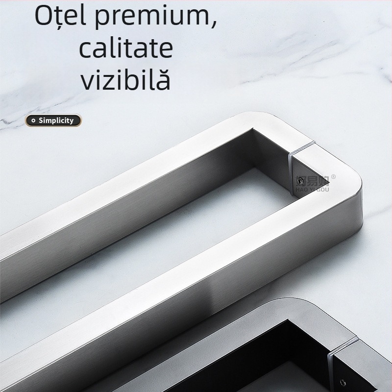 Set de două mânere rotunde din oțel inoxidabil, cu țeavă pătrată, pentru uși din sticlă și uși de birou, culoare negru-roz auriu
