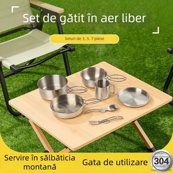 Set de vase din oțel inoxidabil 304 pentru camping în aer liber, pliabil și ușor de depozitat, portabil