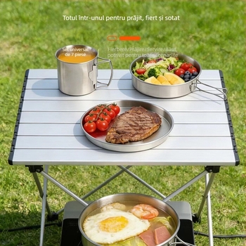 Set de vase din oțel inoxidabil 304 pentru camping în aer liber, pliabil și ușor de depozitat, portabil