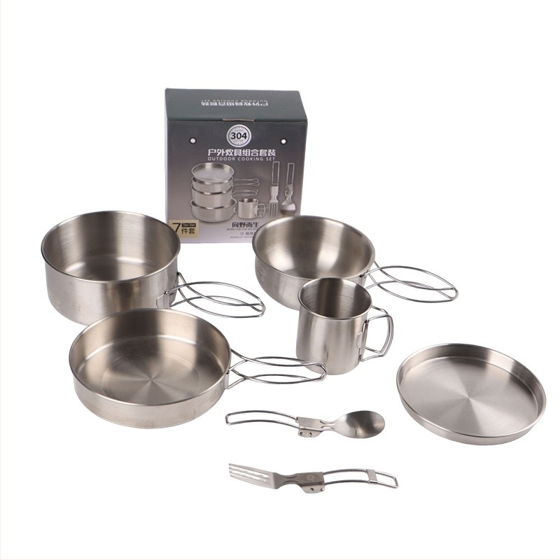 Set de vase din oțel inoxidabil 304 pentru camping în aer liber, pliabil și ușor de depozitat, portabil