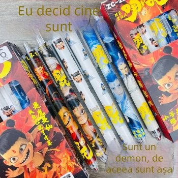 Nezha Ao Bing set stilouri cu husă, stilou gel negru pentru elevi, scriere lină și uscare rapidă, 0,5 mm