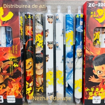 Nezha Ao Bing set stilouri cu husă, stilou gel negru pentru elevi, scriere lină și uscare rapidă, 0,5 mm
