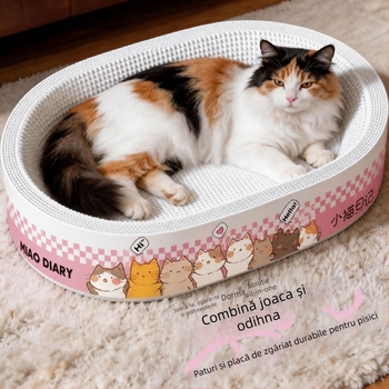 Placă albă de carton pentru pisici și pat pentru pisici, rezistentă la zgârieturi, fără scame, carton ondulat din pulpă de lemn, Extra Large, pentru toate anotimpurile