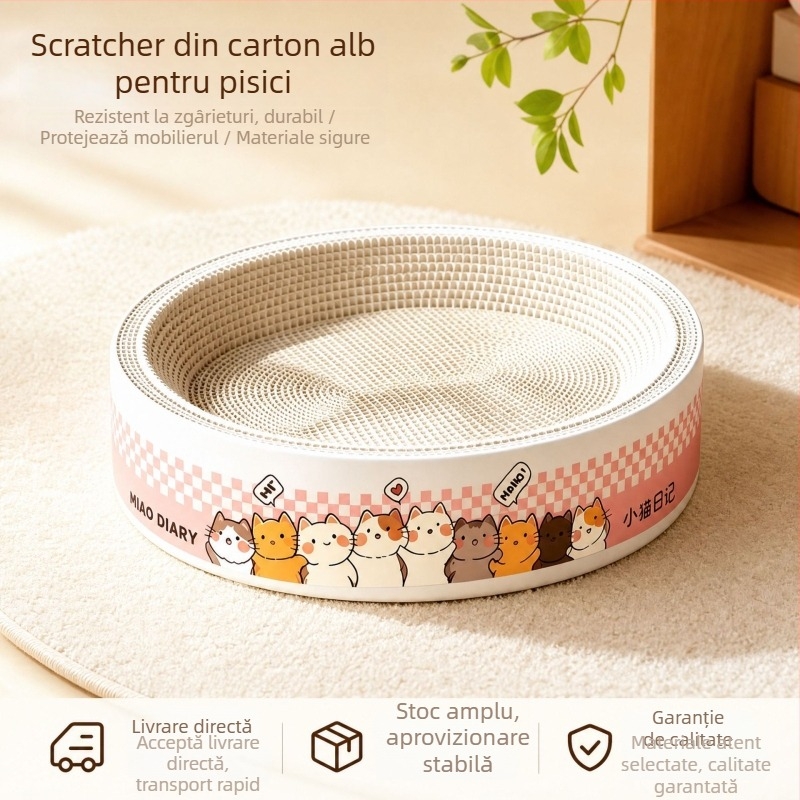 Placă albă de carton pentru pisici și pat pentru pisici, rezistentă la zgârieturi, fără scame, carton ondulat din pulpă de lemn, Extra Large, pentru toate anotimpurile
