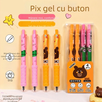Pix cu nasture în stil desen animat, cerneală neagră 0,5 mm, priză moale, papetărie drăguță