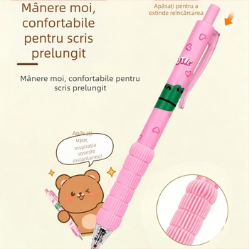 Pix cu nasture în stil desen animat, cerneală neagră 0,5 mm, priză moale, papetărie drăguță