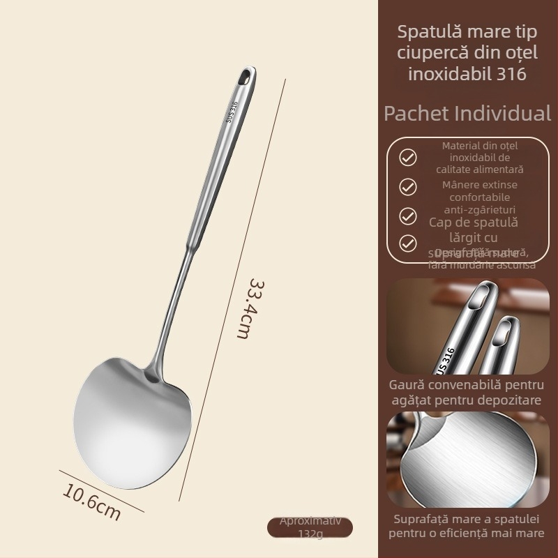 Spatulă din oțel inoxidabil 316, în formă de ciupercă, îngroșată, pentru gătit casnic, spatulă rotundă, set de ustensile de bucătărie