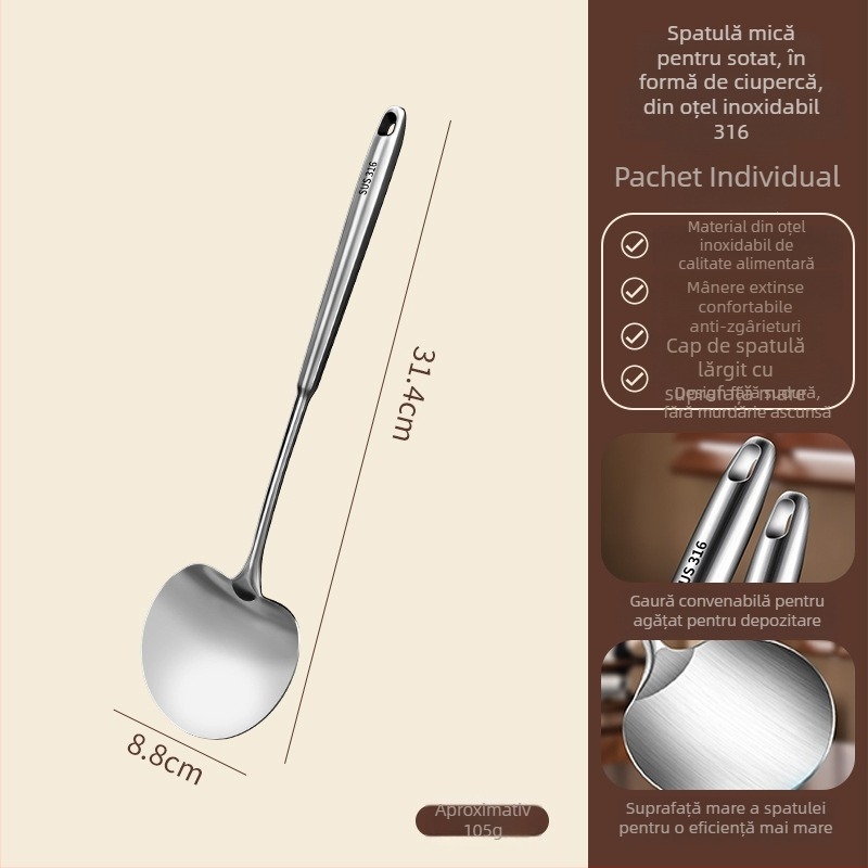 Spatulă din oțel inoxidabil 316, în formă de ciupercă, îngroșată, pentru gătit casnic, spatulă rotundă, set de ustensile de bucătărie