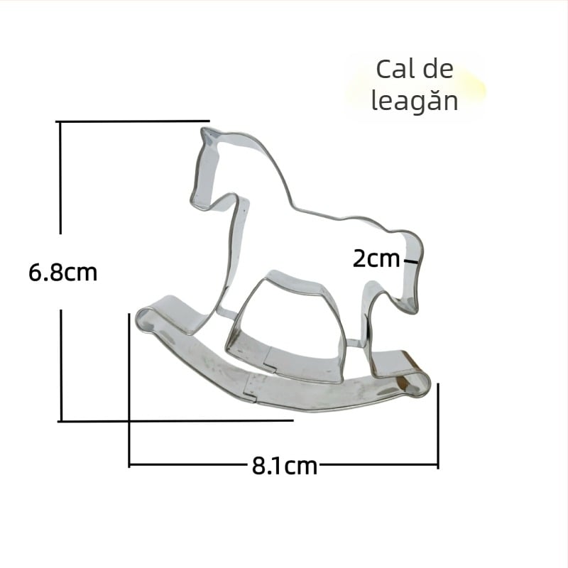 Tăietor de biscuiți din oțel inoxidabil, în formă de ponei balansoar, motiv de animale desen animate pentru coacere acasă