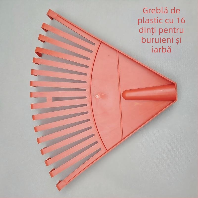 Grebă de iarbă din plastic, 16 dinți, mâner lung, pentru curățarea frunzelor și resturilor