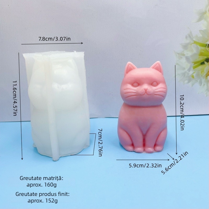 Formă din silicon pentru pisică în poziție șezândă, pentru lumânări și difuzor, DIY statuetă din ipsos pentru difuzor, decor de casă și formă de tort