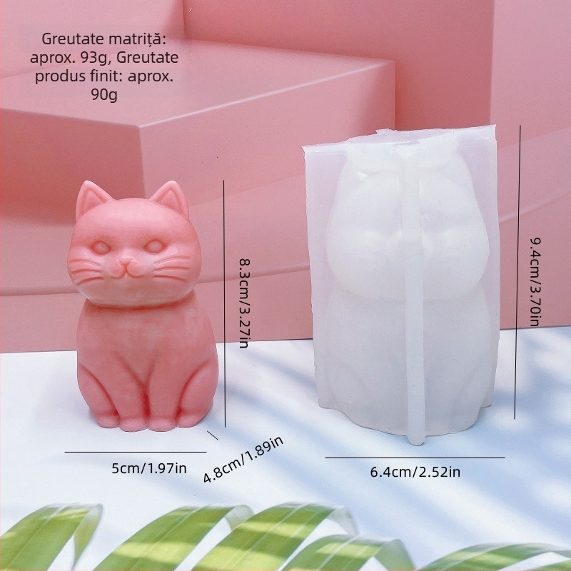 Formă din silicon pentru pisică în poziție șezândă, pentru lumânări și difuzor, DIY statuetă din ipsos pentru difuzor, decor de casă și formă de tort