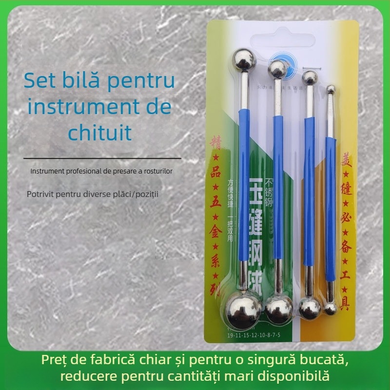 Set de bile din fontă pentru presarea și sigilarea rosturilor la porțelan, 4 piese, bile cu două capete
