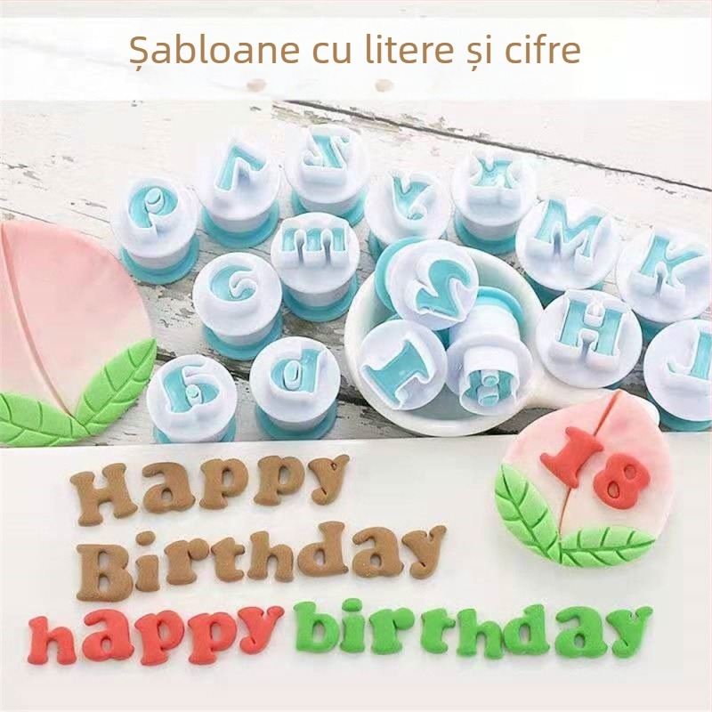 Matriță pentru biscuiți cu 26 litere și cifre, presă cu arc pentru fondant și decorare de torturi