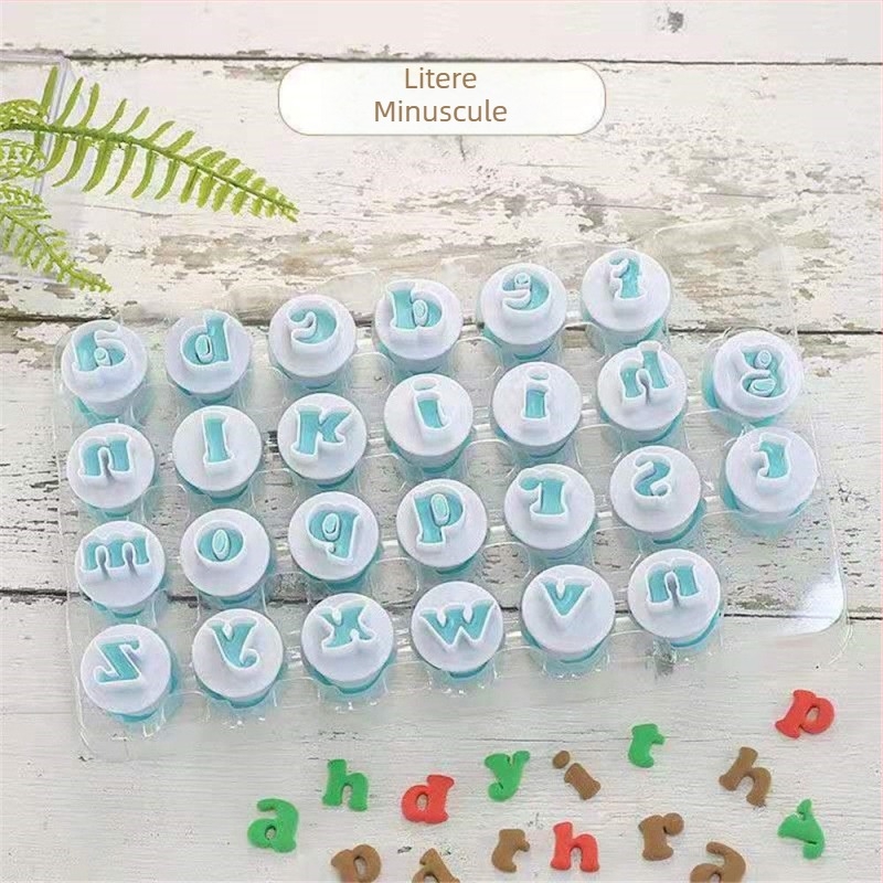Matriță pentru biscuiți cu 26 litere și cifre, presă cu arc pentru fondant și decorare de torturi