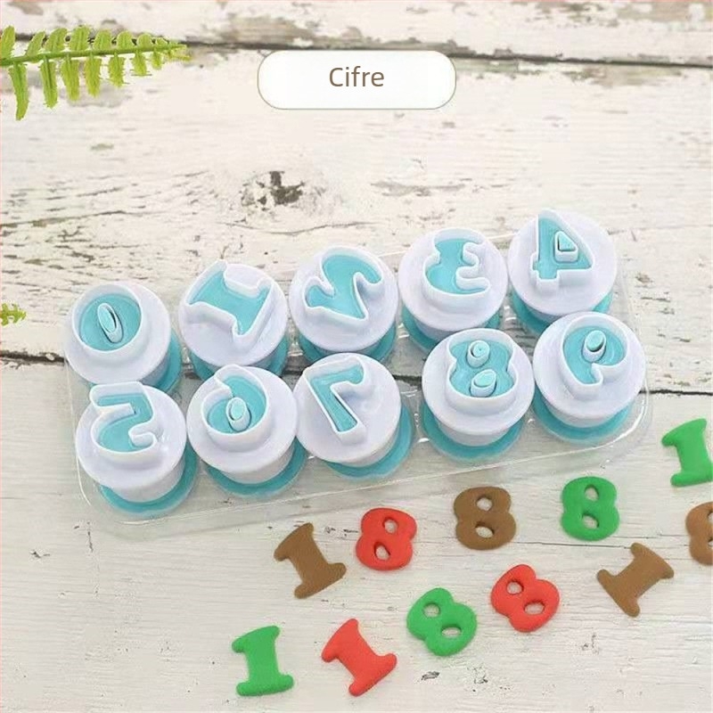 Matriță pentru biscuiți cu 26 litere și cifre, presă cu arc pentru fondant și decorare de torturi