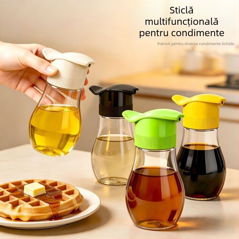 Sticlă de bucătărie din sticlă, fără scurgeri, pentru sos de soia și oțet, recipient de servire pe masă pentru casă și restaurant