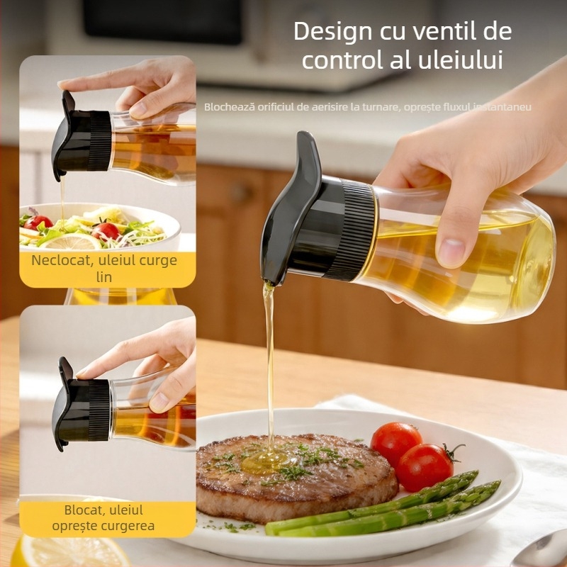Sticlă de bucătărie din sticlă, fără scurgeri, pentru sos de soia și oțet, recipient de servire pe masă pentru casă și restaurant