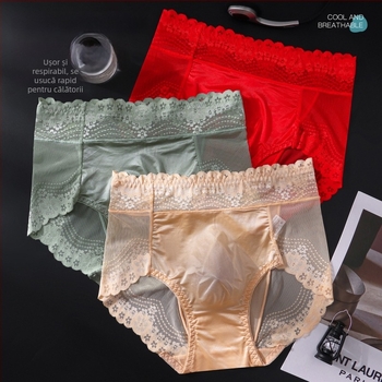 Boxeri bărbați în stil francez, din ice silk, talie din dantelă, buzunar frontal modelat, respirabili, potriviți pentru vară