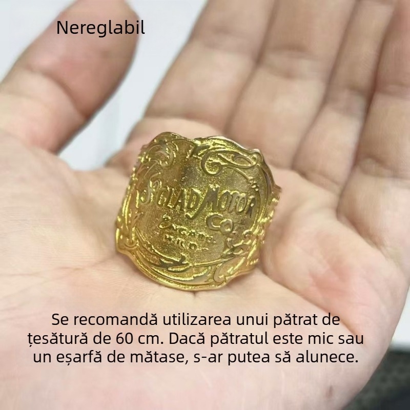 Cataramă din alamă pentru șal, pătrată, cu inel reglabil, textură vintage, accesoriu premium -X