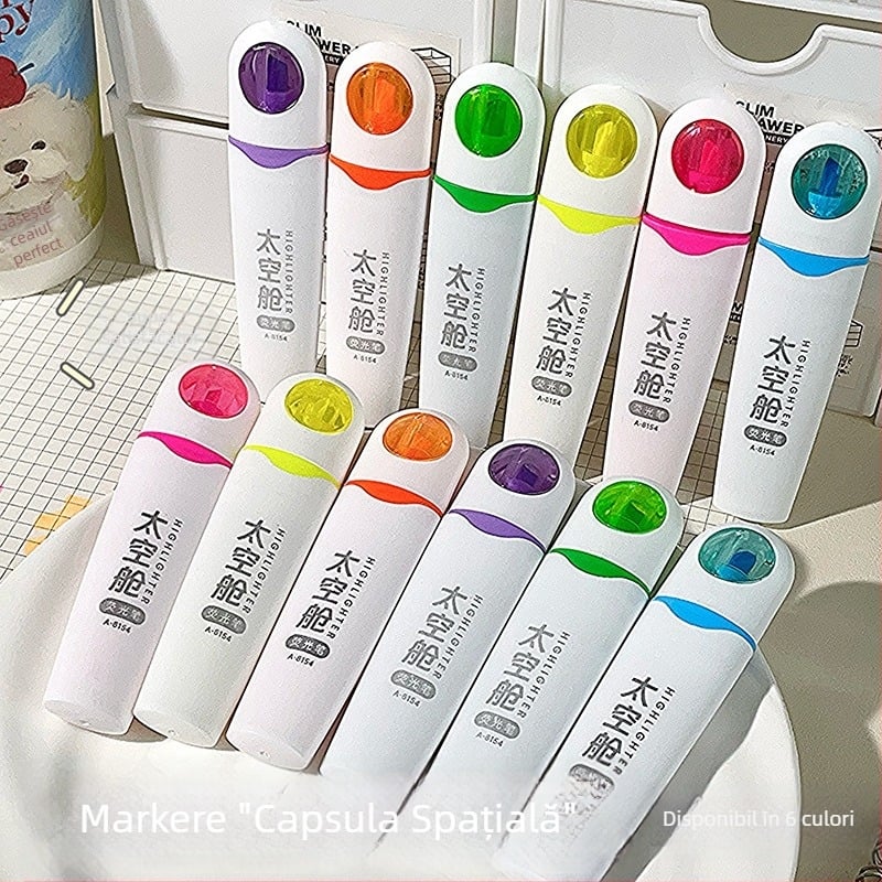 Marker Space Capsule cu vârf moale, design elegant, reducere a stresului, pentru elevi, evidențierea punctelor cheie și jurnalizare