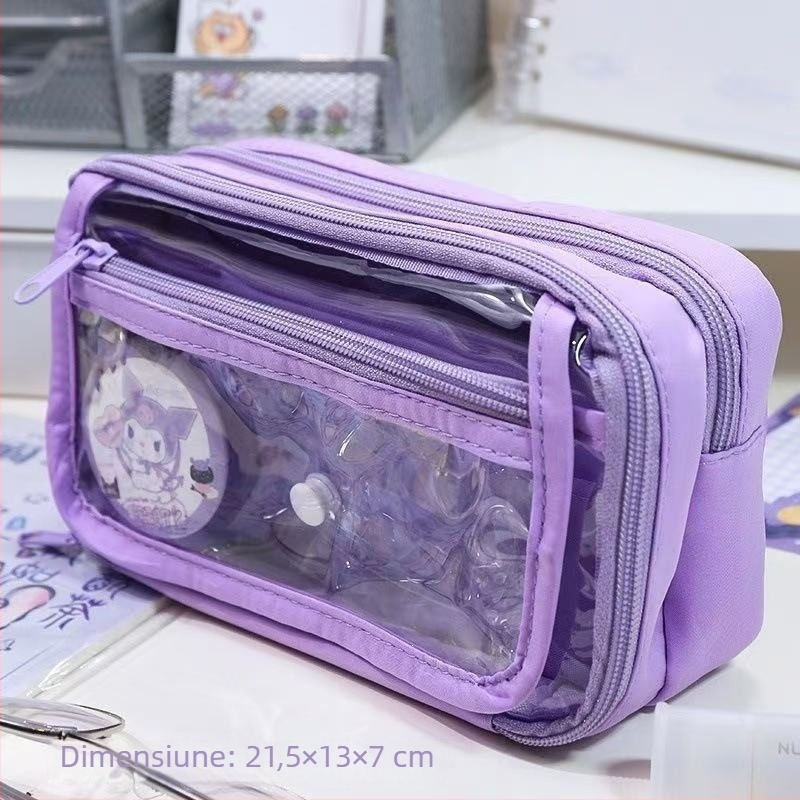 Penar transparent cu opt straturi, design inspirat de Instagram, capacitate mare, pentru băieți de la școala primară