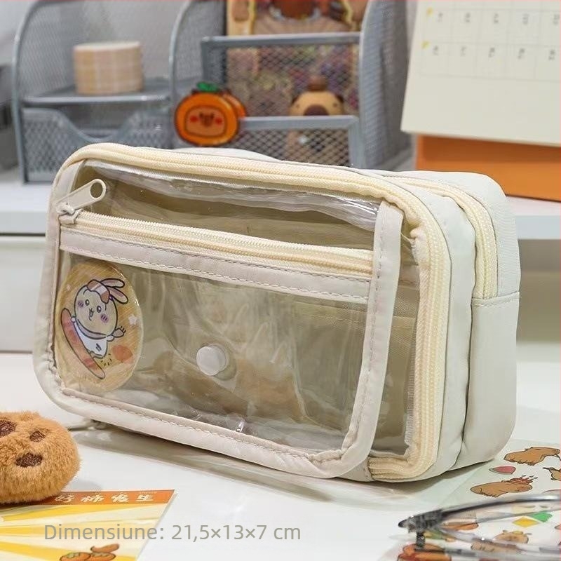 Penar transparent cu opt straturi, design inspirat de Instagram, capacitate mare, pentru băieți de la școala primară