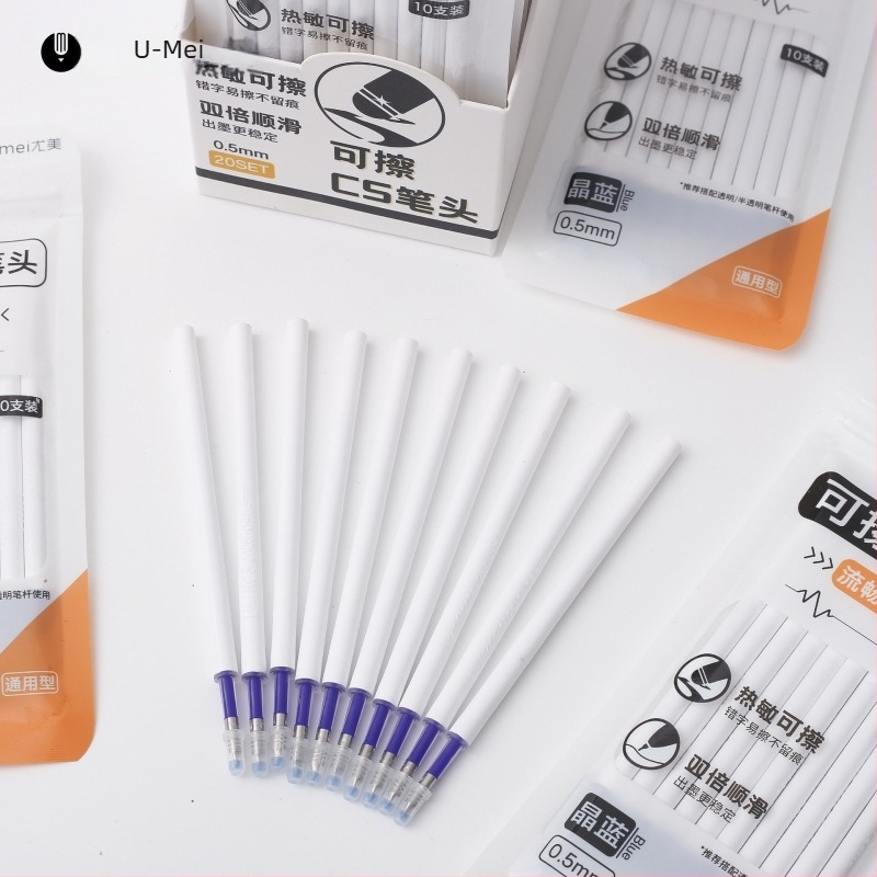 Refil de stilou ștergător U-Mei, vârf CS, corp alb, uscare rapidă, capacitate mare, albastru, 0.5 mm