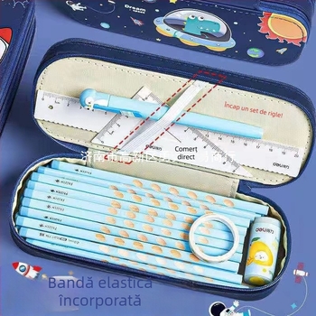 Penar pentru creioane cu capacitate mare, temă spațială și design astronaut, întărit, impermeabil, rezistent la pete, aspect estetic înalt