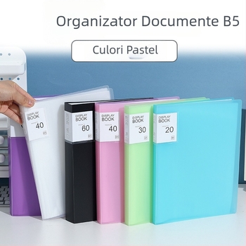 Mapă B5 verticală transparentă cu inserții, PP impermeabil pentru documente de birou