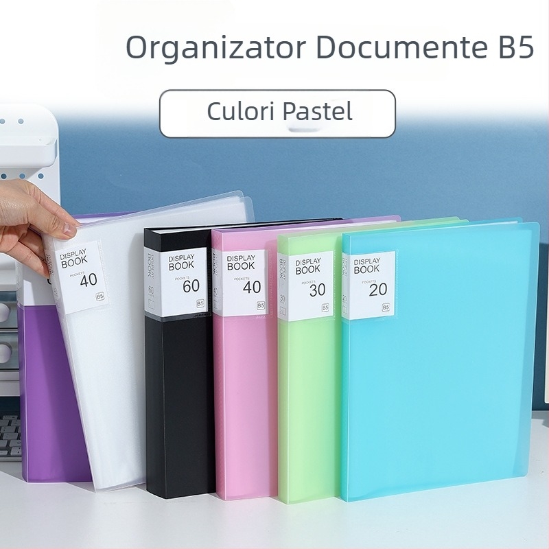 Mapă B5 verticală transparentă cu inserții, PP impermeabil pentru documente de birou